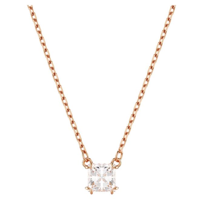 Swarovski Stilla Square Cut Pendant Necklace, White and Rose Gold Tone Plated