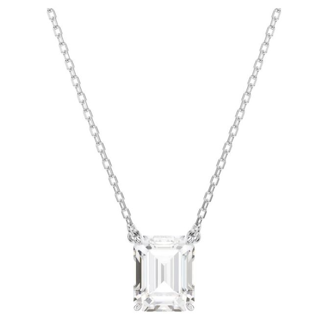 Swarovski Stilla Octagon Cut Pendant Necklace, White and Rhodium Plated