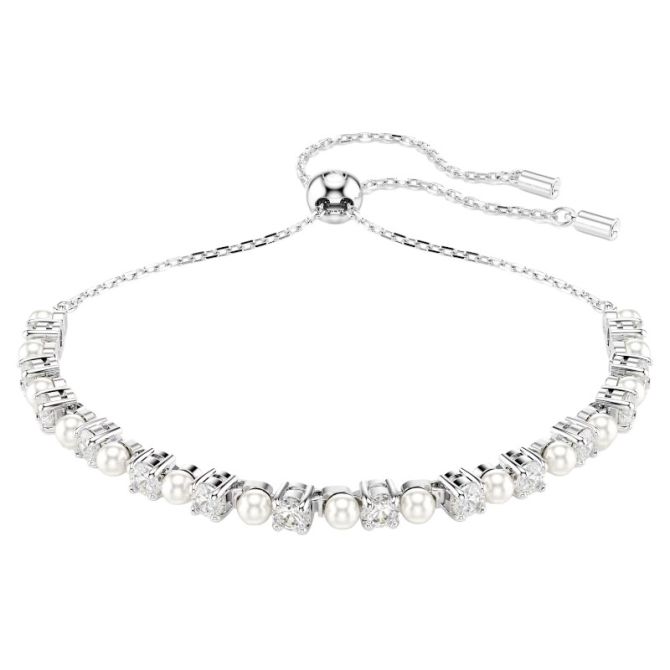 Swarovski Matrix Crystal Pearl Round Cut Bracelet, White and Rhodium Plated