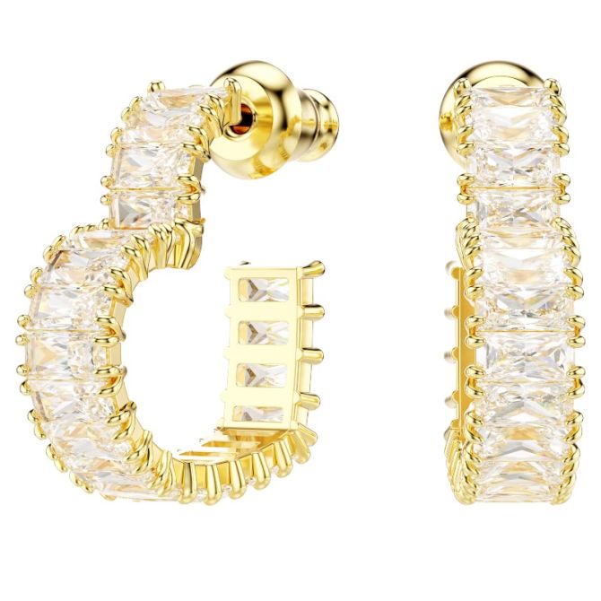 Swarovski Matrix Baguette Cut Small Heart Hoop Earrings, White and Yellow Gold Tone Plated