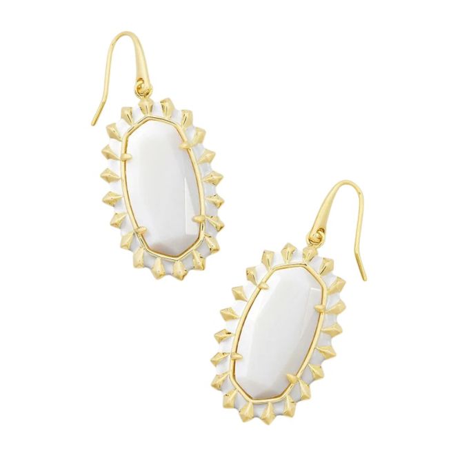 Kendra Scott Yellow Gold Tone Color Burst Dani Frame Drop Earrings, White Mother of Pearl