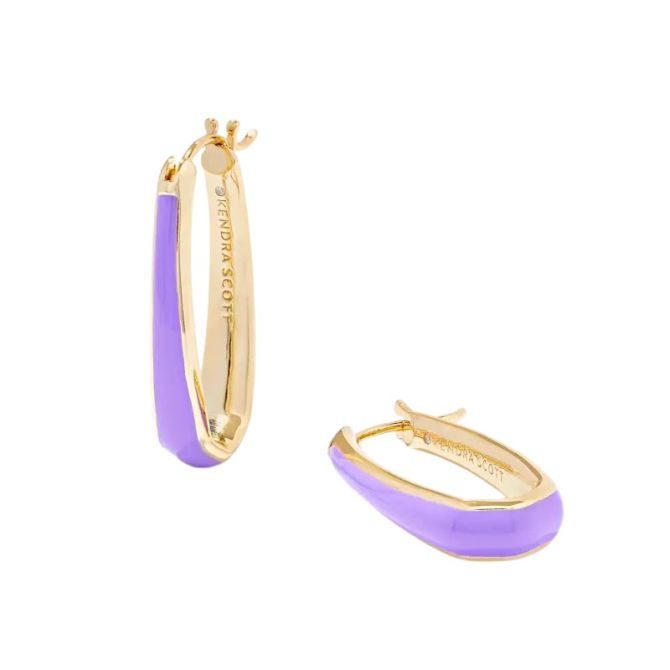 Kendra Scott Yellow Gold Tone Kelsey Hoop Earrings in Purple