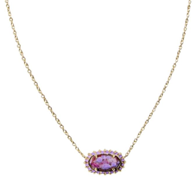 Kendra Scott Elisa Yellow Gold Tone Color Burst Frame Short Pendant Necklace in Violet Magnesite