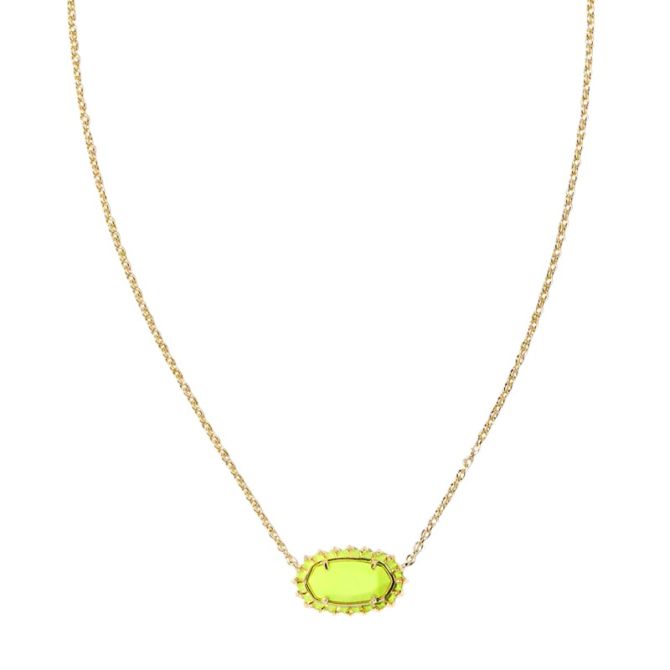 Kendra Scott Yellow Gold Tone Elisa Color Burst Frame Necklace in Chartreuse Magnesite