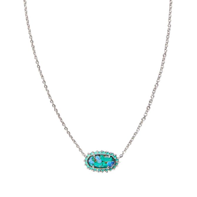 Kendra Scott Silver Tone Elisa Color Burst Frame Necklace in Aqua Masnesite