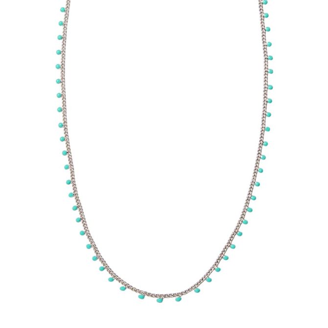 Kendra Scott Bright Silver Tone Kelsey Enamel Strand Necklace in Turquoise