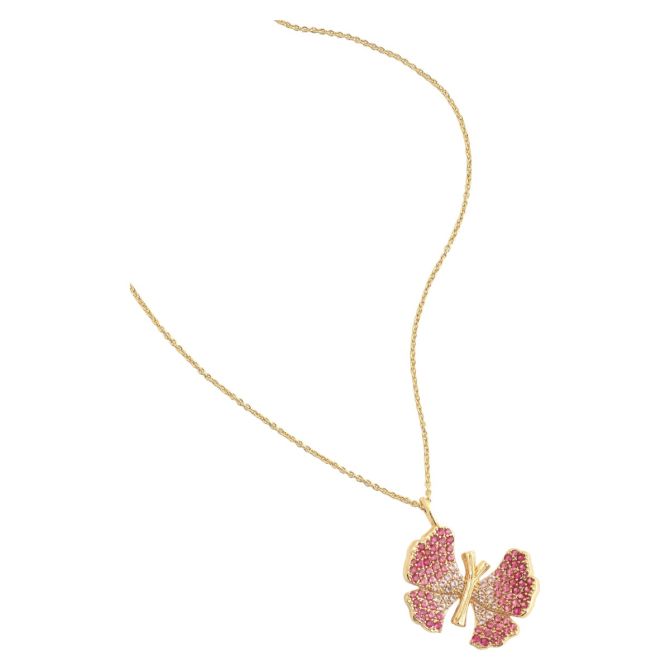 Anabel Aram Jewelry Butterfly Pave Necklace, Pink