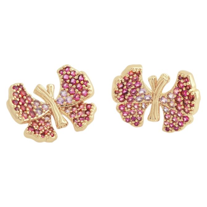 Anabel Aram Jewelry Butterfly Stud Pave Earrings, Pink