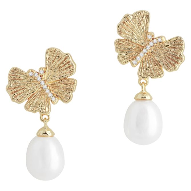 Anabel Aram Jewelry Butterfly With Pearl Drop Earrings