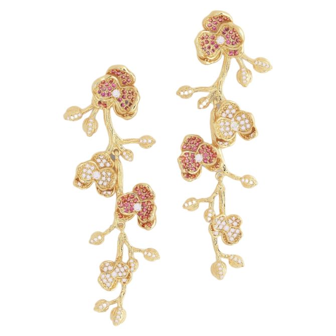 Anabel Aram Jewelry Orchid Pave Dangle Earrings, Pink