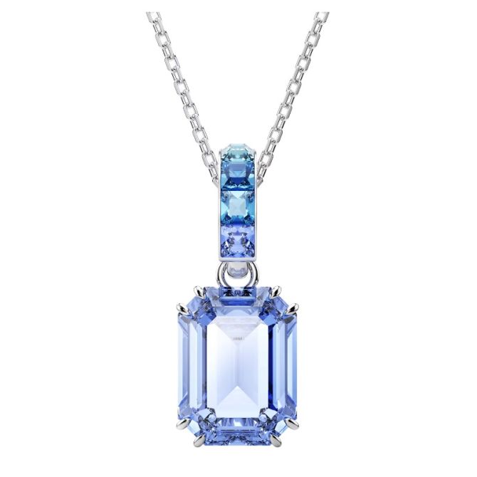 Swarovski Millenia Octagon Cut Pendant Necklace, Blue and Rhodium Plated