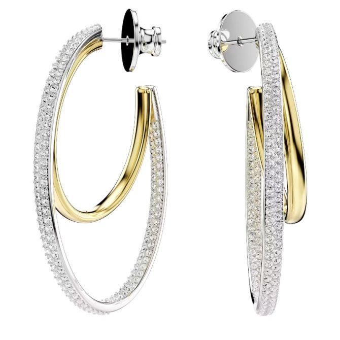 Swarovski Hyperbola Round Cut Medium Hoop Earrings, White and Mixed Metal Finish