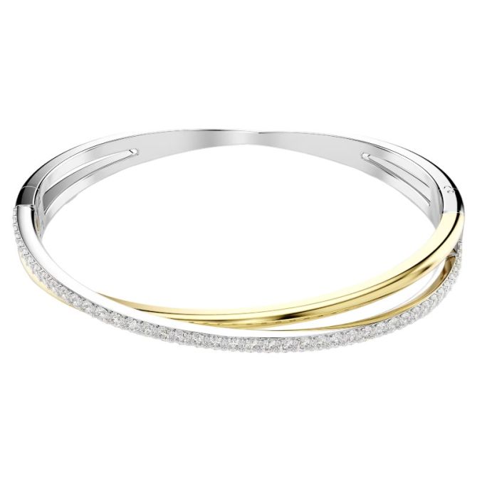 Swarovski Hyperbola Round Cut Large Bangle Bracelet, White and Mixed Metal Finish