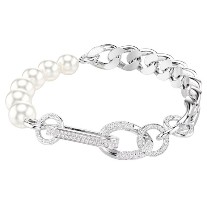 Swarovski Dextera Crystal Pearl Mixed Linked Bracelet, White and Rhodium Plated