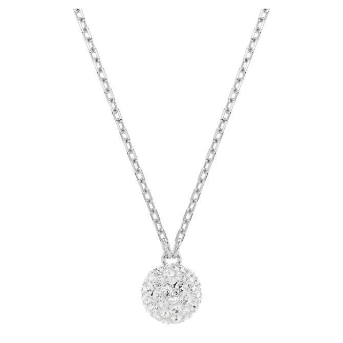 Swarovski Dextera Round Cut Sphere Pendant Necklace, White and Rhodium Plated