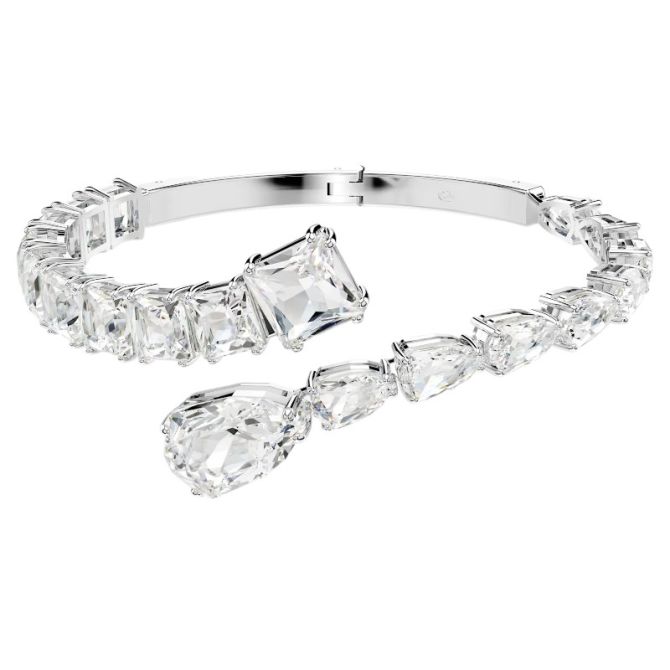 Swarovski Matrix Mixed Cuts Cuff Bracelet, White and Rhodium Plated