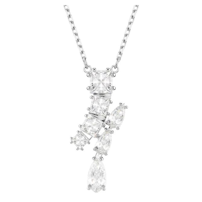 Swarovski Matrix Mixed Cuts Pendant Necklace, White and Rhodium Plated