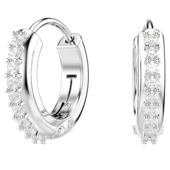 Swarovski Matrix Round Cut Hoop Earrings, White and Rhodium Plated