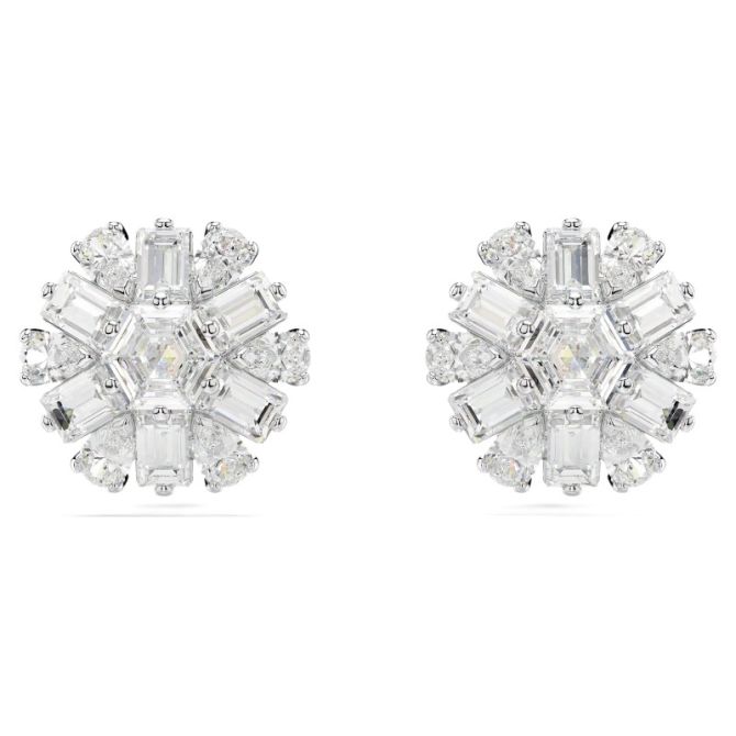 Swarovski Idyllia Mixed Cuts Snowflake Stud Earrings, White and Rhodium Plated