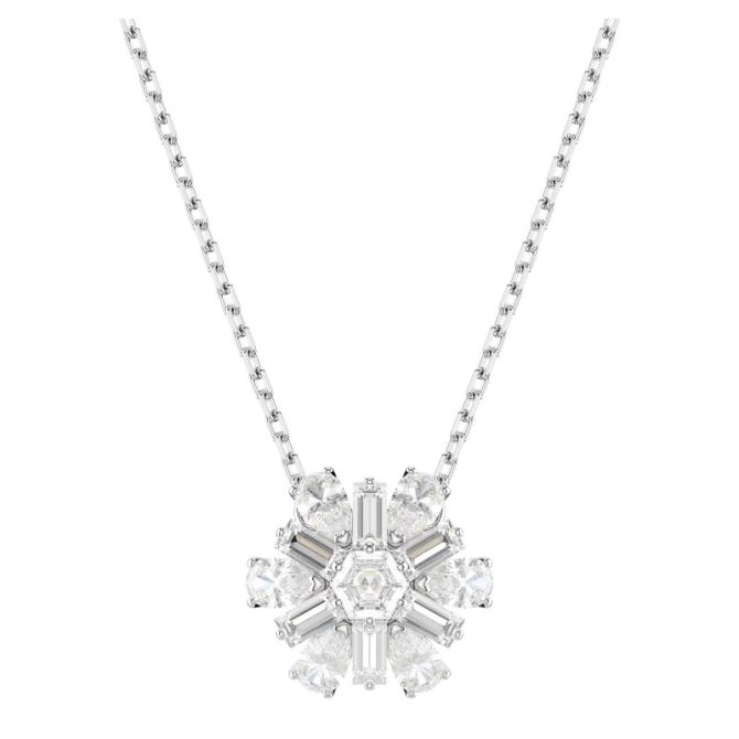 Swarovski Idyllia Mixed Cuts Snowflake Pendant Necklace, White and Rhodium Plated