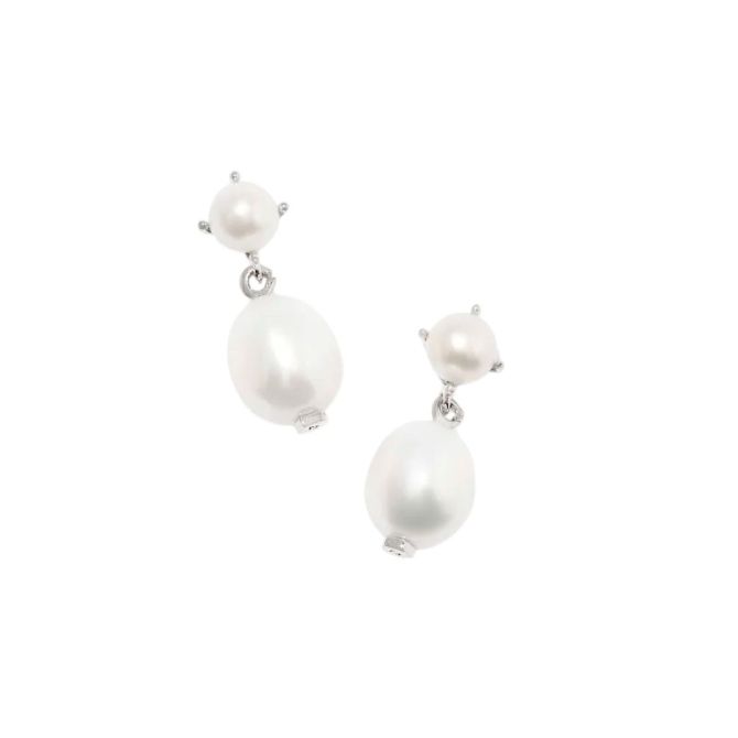 Kendra Scott Silver Tone Eve Drop Earrings in White Pearl