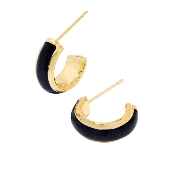 Kendra Scott Yellow Gold Tone Ainsley Enamel Huggie Earrings in Black