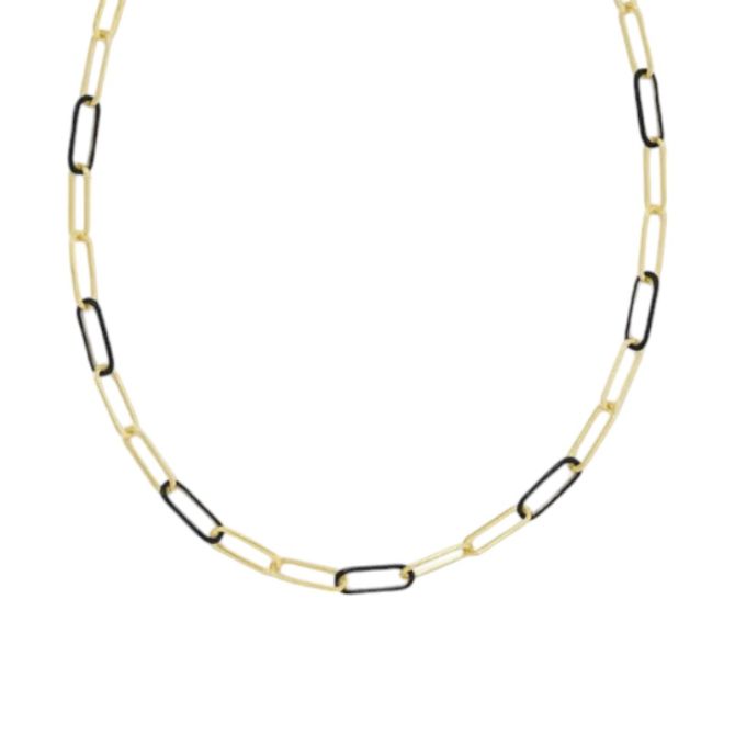 Kendra Scott Ainsley Yellow Gold Tone Convertible Chain Necklace in Black Enamel