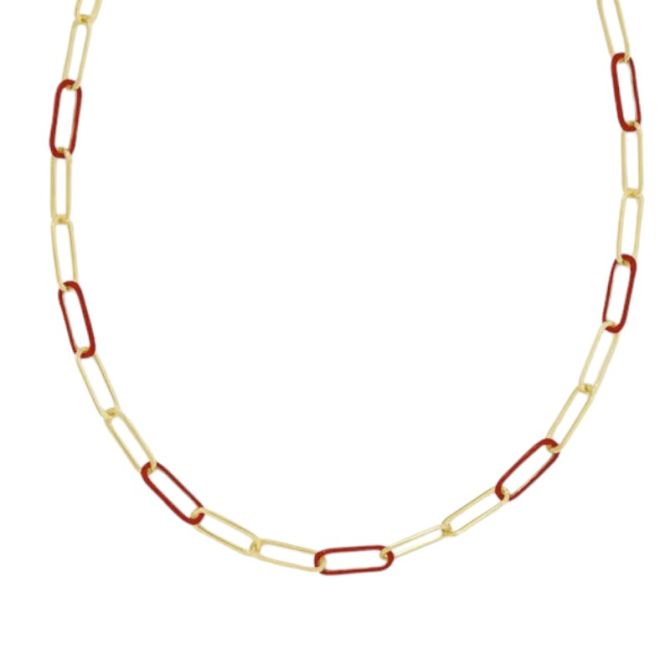 Kendra Scott Ainsley Yellow Gold Tone Convertible Chain Necklace with Red Enamel