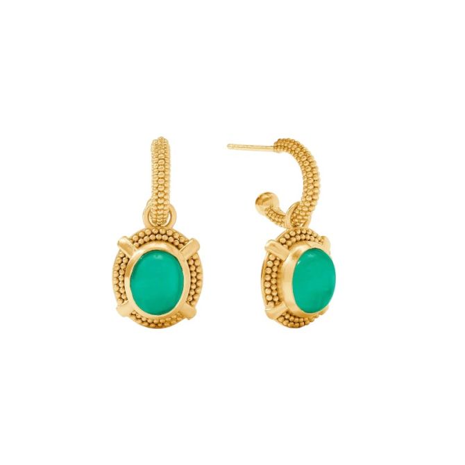 Julie Vos Cabochon Hoop and Charm Earrings, Iridescent Emerald Green