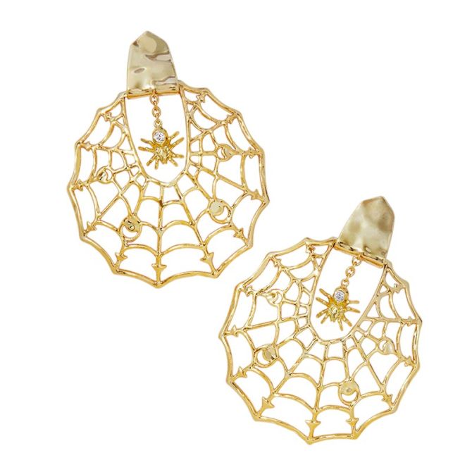 Kendra Scott Spider Web Statement Earrings in Yellow Gold Tone