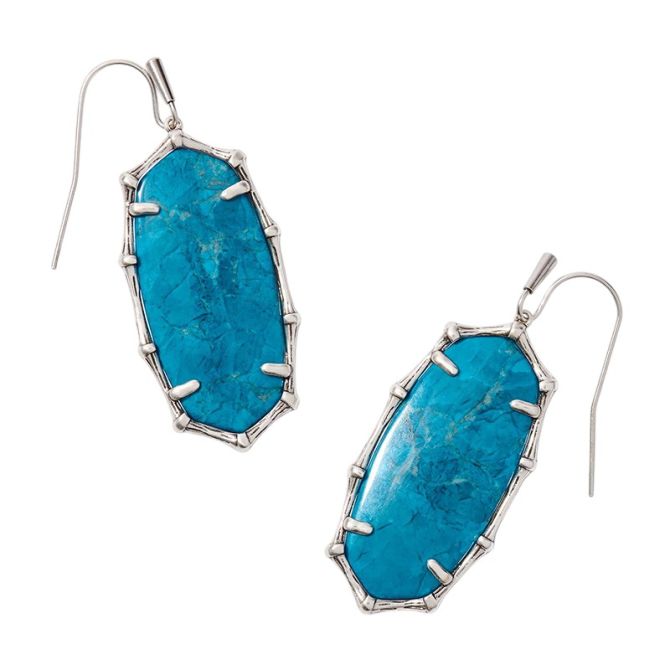 Kendra Scott Elle Silver Tone Bamboo Frame Drop Earrings in Indigo Magnesite