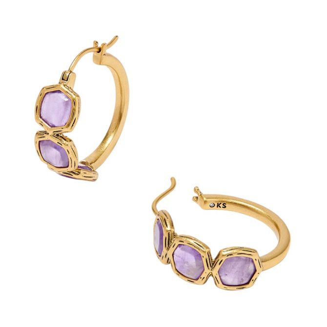 Kendra Scott Maura Yellow Gold Tone Hoop Earrings in Amethyst