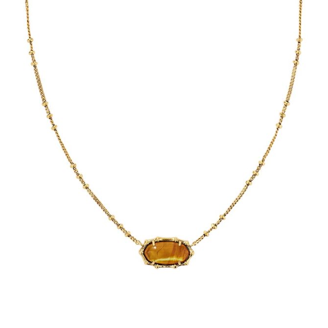 Kendra Scott Elisa Yellow Gold Tone Bamboo Frame Necklace in Amber Illusion