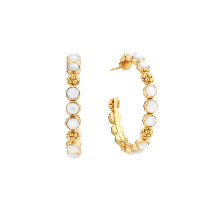 Capucine De Wulf Berry Gem Medium Hoop Earrings, Mother of Pearl