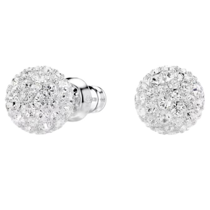 Swarovski Dextera Round Cut Stud Earrings, White and Rhodium Plated