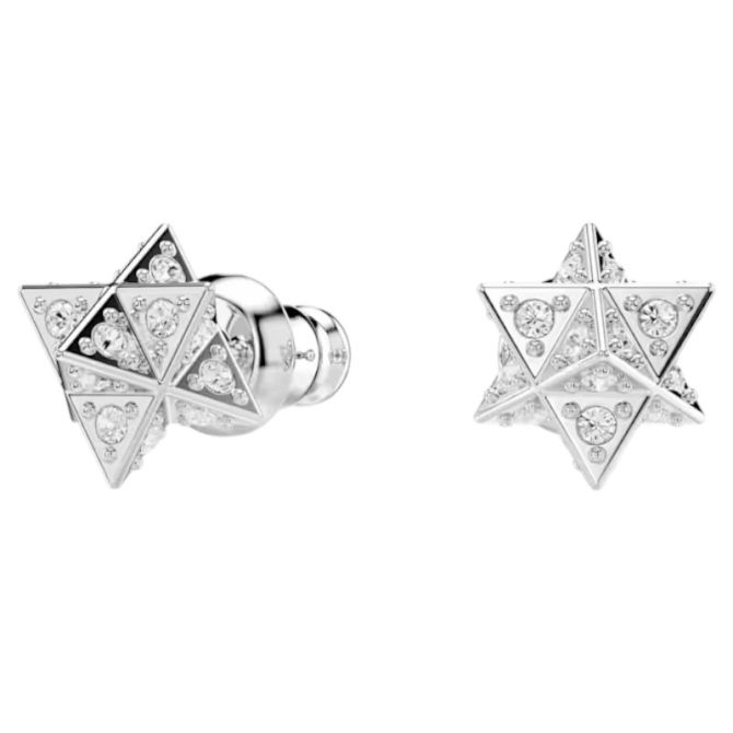 Swarovski Dextera Round Cut Star Stud Earrings, White and Rhodium Plated