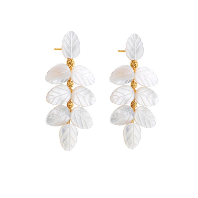 Capucine De Wulf Mermaid Garden Vine Drop Earrings, Mother of Pearl