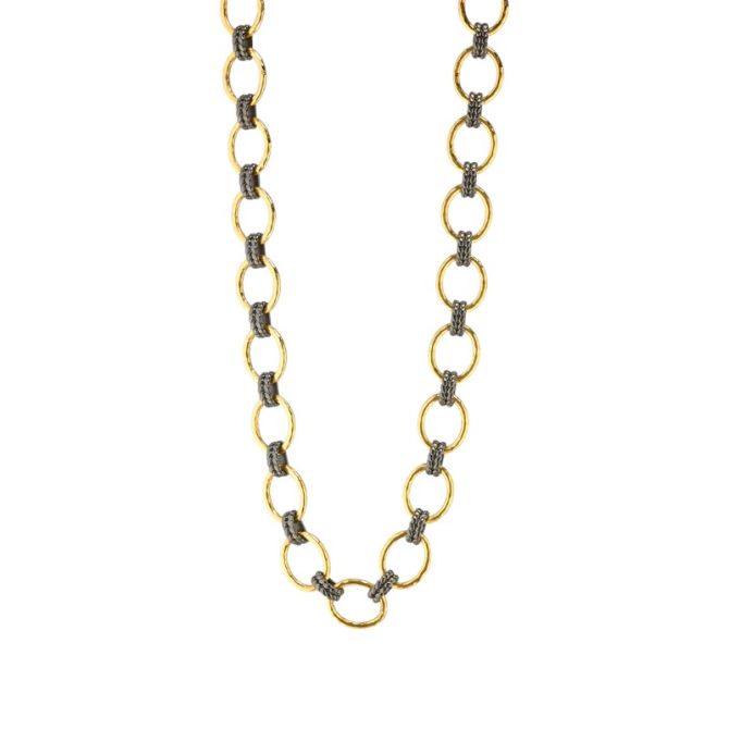 Capucine De Wulf Cleopatra Grande Link Necklace in Yellow Gold Plate and Midnight Black, 16"