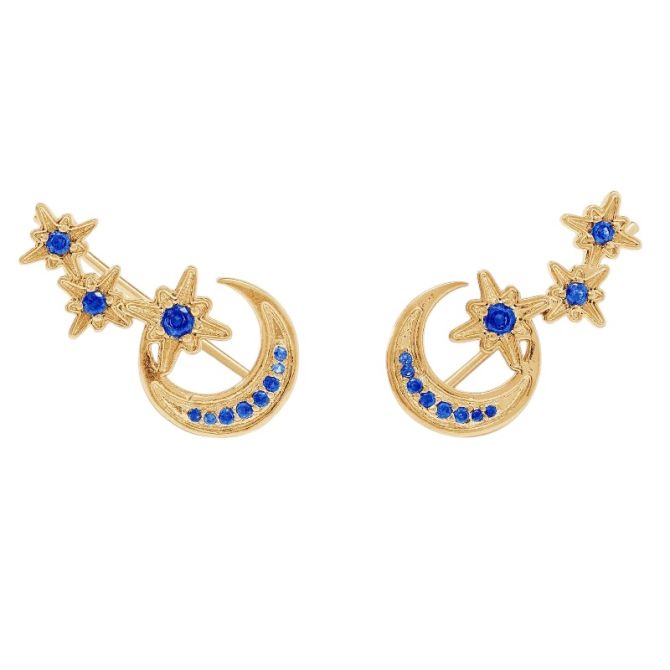 Julie Vos Luna Climber Earrings, Sapphire Blue Cubic Zirconia