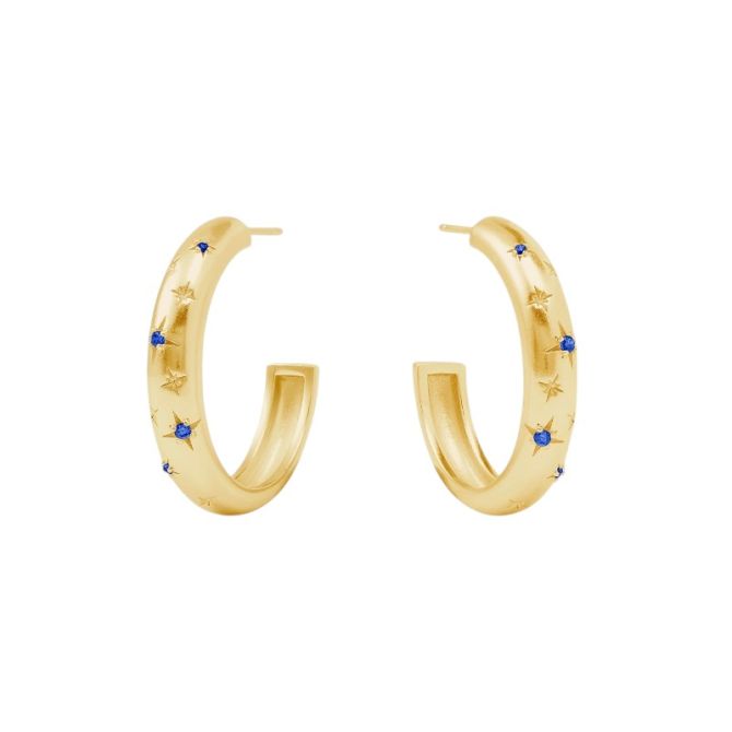 Julie Vos Luna Sapphire Blue Cubic Zirconia Stone Hoop Earrings, Medium