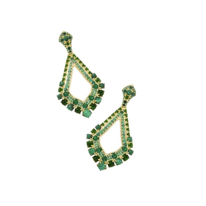 Kendra Scott Krista Yellow Gold Tone Statement Earrings in Green Mix