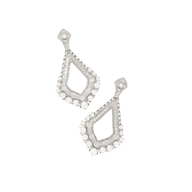 Kendra Scott Krista Silver Tone Statement Earrings in White Mix