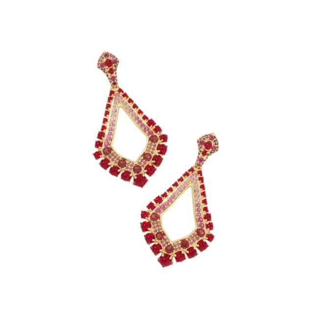 Kendra Scott Krista Yellow Gold Tone statement Earrings in Red Mix