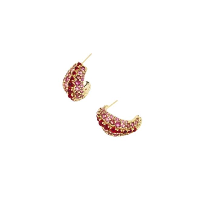 Kendra Scott Krista Yellow Gold Tone Hoop Earrings in Red Mix