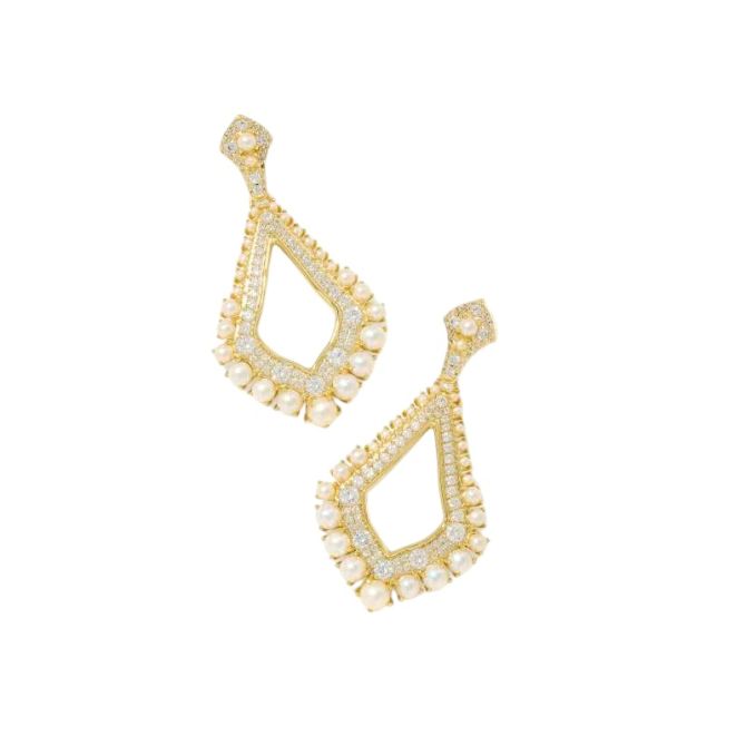 Kendra Scott Krista Yellow Gold Tone Statement Earrings in White Mix