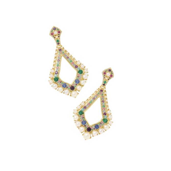 Kendra Scott Krista Yellow Gold Tone Statement Earrings in Multi Mix