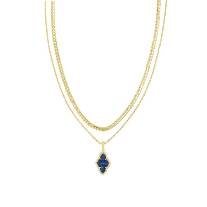 Kendra Scott Abbie Yellow Gold Tone Pave Frame Multi Strand Necklace in Navy