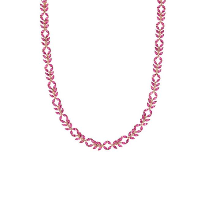 Kendra Scott Rosalie Yellow Gold Tone Tennis Necklace in Pink Crystal