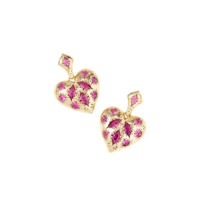 Kendra Scott Holland Yellow Gold Tone Heart Drop Earrings in Pink Crystal