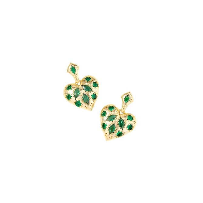 Kendra Scott Holland Yellow Gold Tone Heart Dangle Earrings in Green Crystal